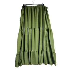 New Cider Womans Sz 2XL Plus Maxie Skirt Green Tier Comfort Waist Modest NWT